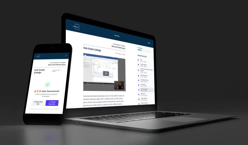 ICDL online course displayed on a laptop and smartphone